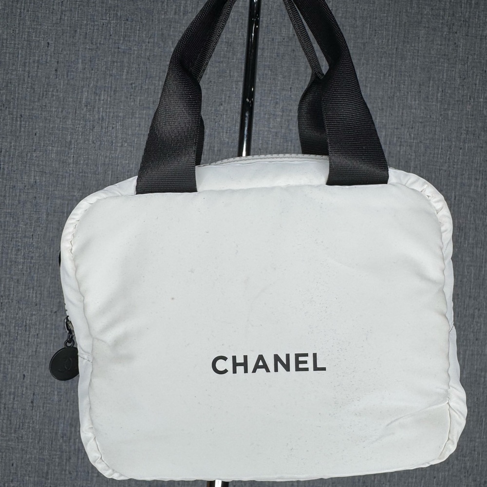 NWOT CHANEL|  White Makeup Tote with Black Straps